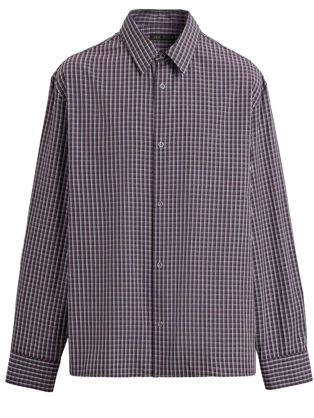 Zara Men's Burgundy & White Plaid Button-Down Shirt 100% Cotton Size XL